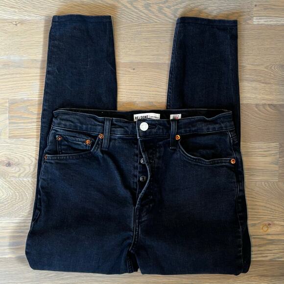 Re/Done Original High Rise Ankle Crop Jeans Faded Black Stretch Womens 29 - Picture 1 of 9